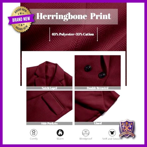 Notch Lapel Double Breasted Trench Peacoat Wool Blend Long Blazer Jacket - Picture 5 of 7